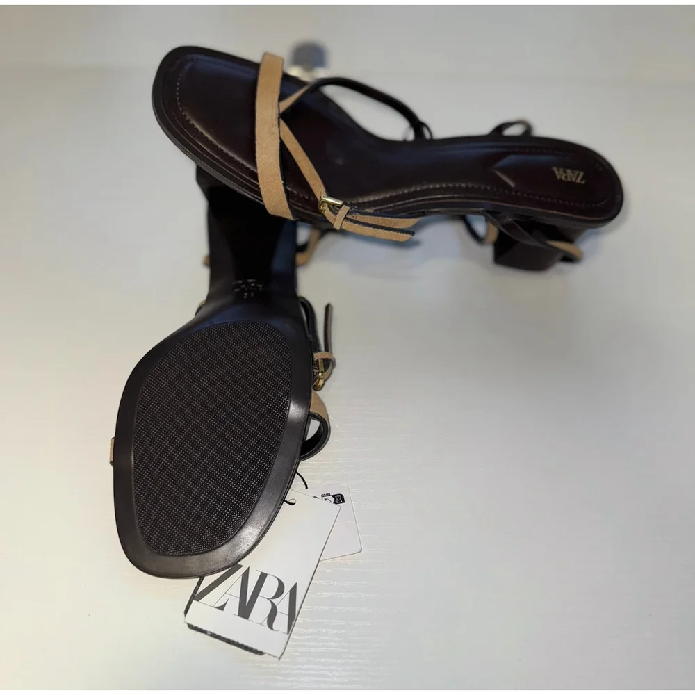 Zara Strappy Suede Heeled Sandals Size 39EU 8 US - Picture 8 of 8